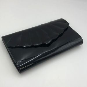Black Vintage Patent leather Scalloped Clutch